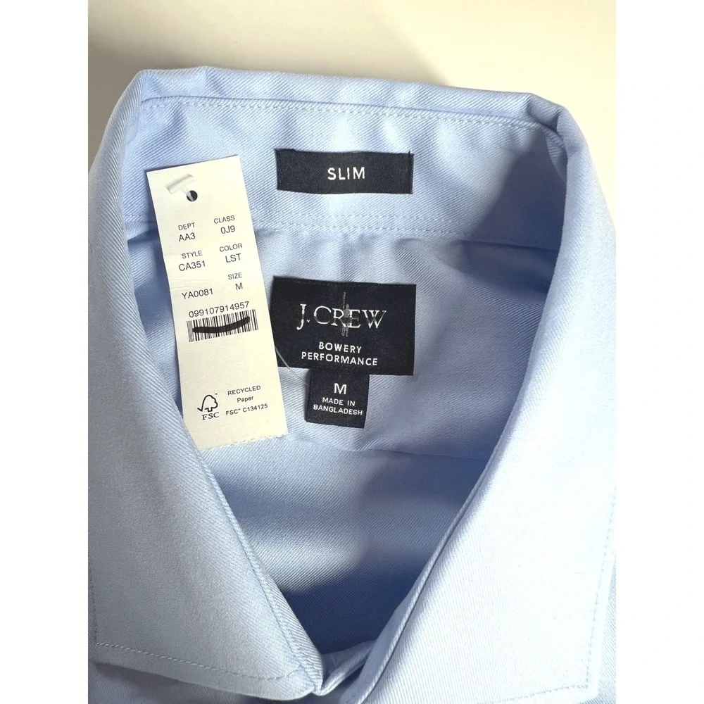 New‎ J.Crew Bowery Performance Stretch Twill Dress Shirt Slim Fit Blue Mens M